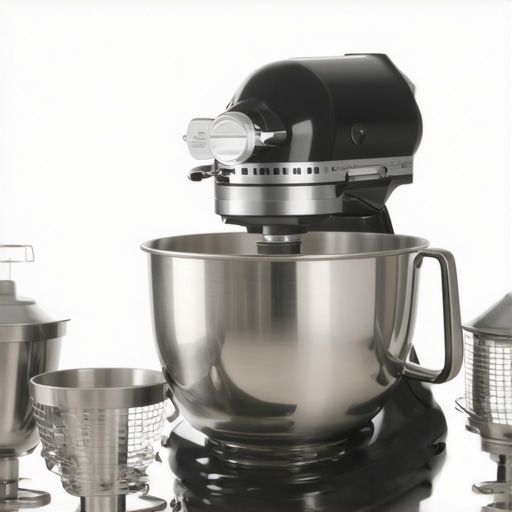 Versatile Kitchen Stand Mixer A modern kitchen with a versatile stand mixer on the counter