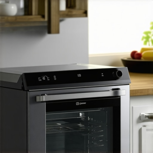 Small stainless steel steam oven on kitchen counter with digital controls.