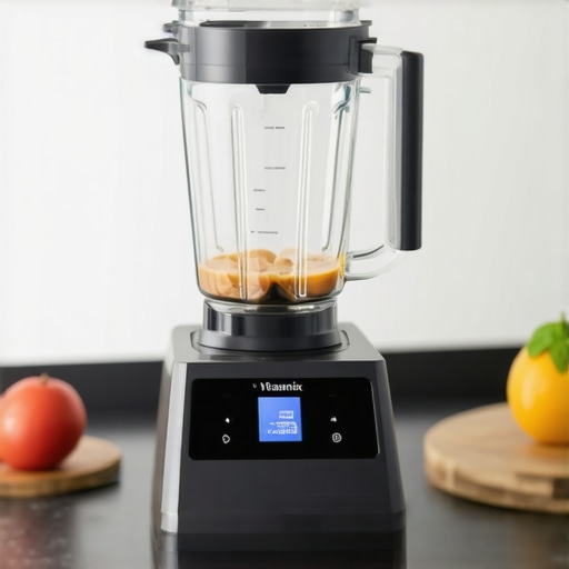Vitamix A3500 blender with touchscreen display in a professional kitchen.