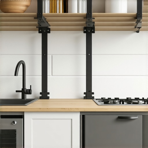 Kitchen shelf supports adjustable for various heights and weights.