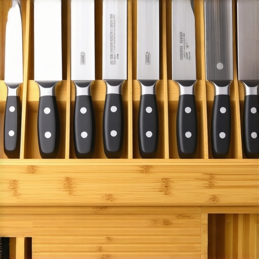 Bamboo drawer insert with knives and adjustable dividers