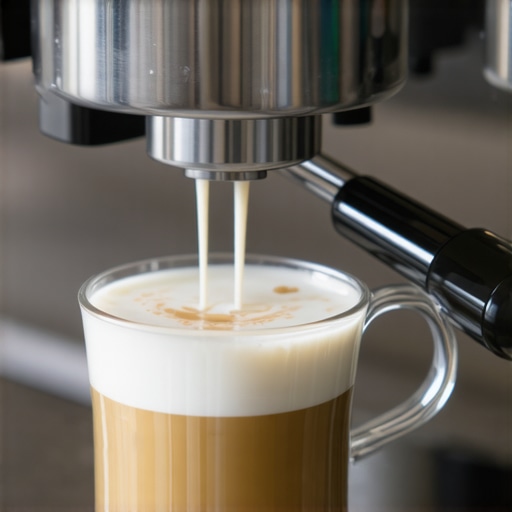 Professional barista creating oat milk foam with espresso machine