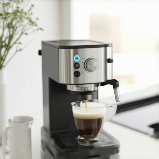 De'Longhi EC155 espresso maker with milk frother on kitchen counter