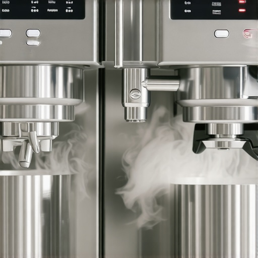 A sleek, stainless steel double boiler espresso machine showcasing advanced features.