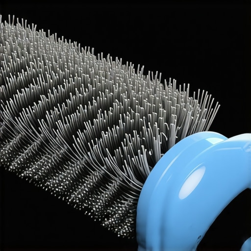 Ultrasonic electrostatic brush cleaning grease off air fryer coils with visible vibrations.
