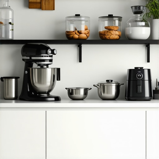 A stylish, well-equipped kitchen showcasing various premium appliances for cooking and baking.