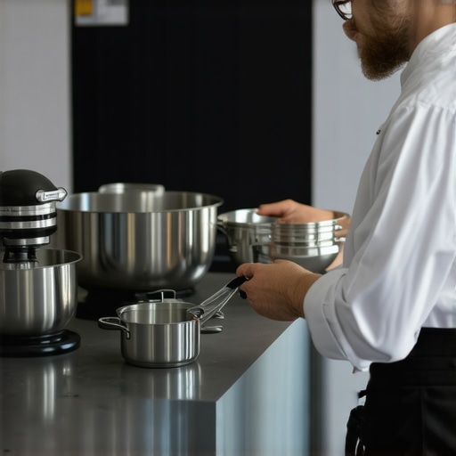 Chef assessing premium cookware and appliances to determine build quality and performance.
