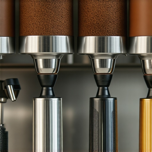 Universal portafilter fitted on multiple espresso machines during brewing process.