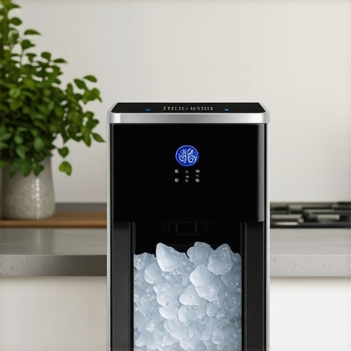 Modern kitchen with the GE Profile Opal Nugget ice maker producing nugget-shaped ice