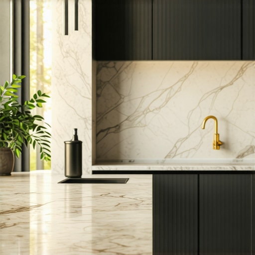 Close-up view of luxurious granite and quartz countertops in a contemporary kitchen setting