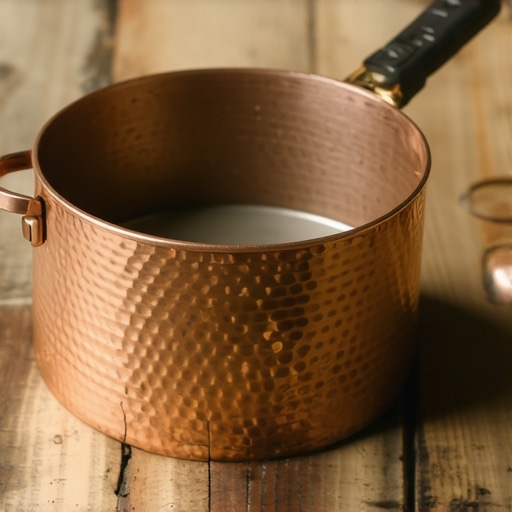 Artisanal hammered copper saucepan showcasing craftsmanship and detail.