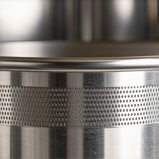Close-up of a stainless steel espresso basket showing intricate details and craftsmanship