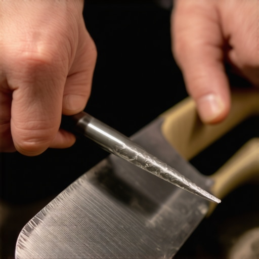 Knife being honed on a steel honing rod