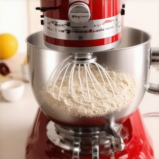 A person kneading dough in a KitchenAid Artisan Mixer on a kitchen counter