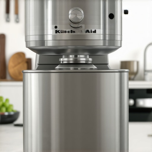 Close-up of the KitchenAid Artisan stand mixer on a kitchen counter.