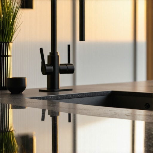 Modern kitchen sink featuring a stylish Kohler matte black pull-down faucet.