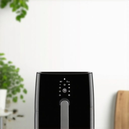Compact LuxPro ProTouch air fryer on a kitchen countertop with digital display.