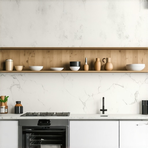 A sleek luxury kitchen featuring a built-in appliance hideaway cabinet seamlessly integrated into elegant cabinetry.