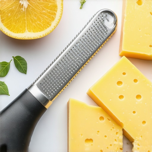 A Microplane zester grating citrus zest and cheese
