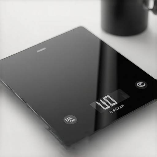 A sleek, modern digital kitchen scale placed on a kitchen countertop, ready for use.