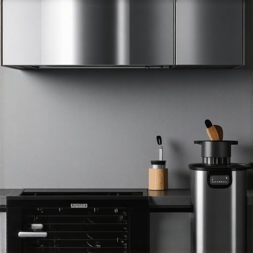 A set of sleek stainless steel kitchen appliances in a contemporary kitchen