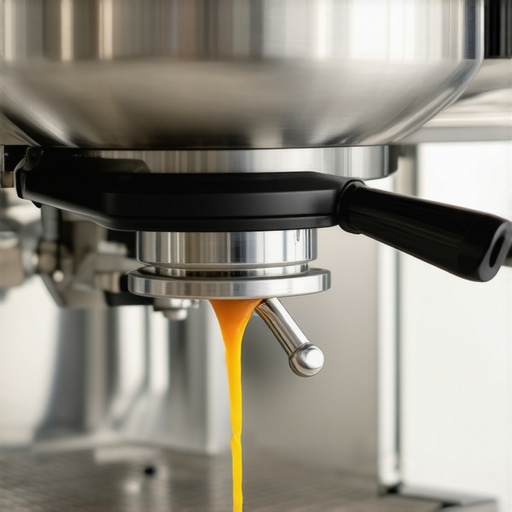 Close-up of puck screen inside espresso machine during brewing process