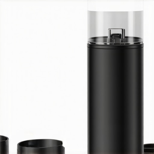 Close-up of a quiet coffee grinder in a modern kitchen