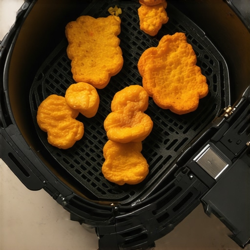 Close-up of silicone-coated air fryer basket filled with crispy fries