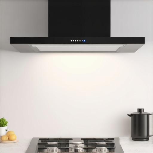Modern kitchen range hood with LED lighting