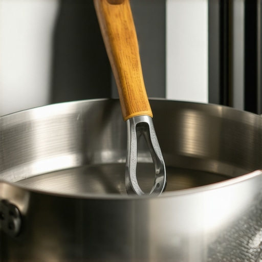 Close-up image of a stainless steel skillet showing its polished surface and handle.