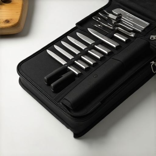 Sleek semi-rigid travel knife case with foam padding and compartments for delicate knives.