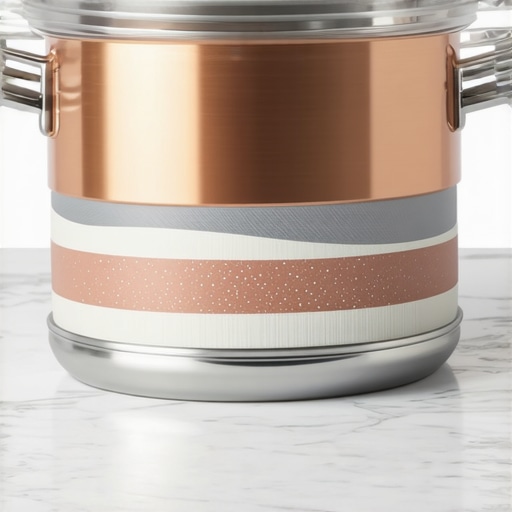 Anatomy of Premium Multi-Clad Cookware Layers Educational cross-section showing layers of copper and steel in professional-grade pans