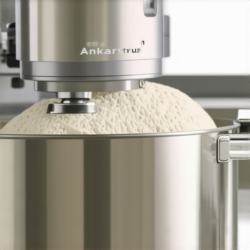 Ankarsrum Assistant Original Rotating Bowl Mechanism Close-up of an Ankarsrum stand mixer kneading dough with its unique rotating bowl action.