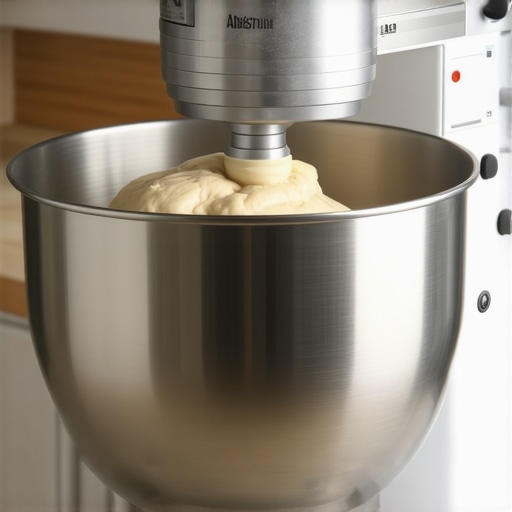 Ankarsrum Original stand mixer kneading bread dough using its unique rotating bowl design.