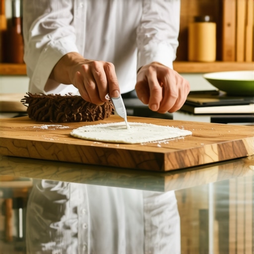 A hand using a cloth to rub cream into a dark walnut wooden cutting board to restore its finish and remove odors.