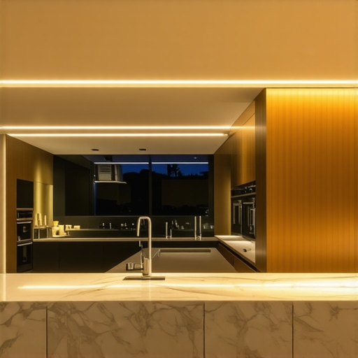 A luxury kitchen featuring premium modular recessed lighting and under-cabinet LED fixtures.