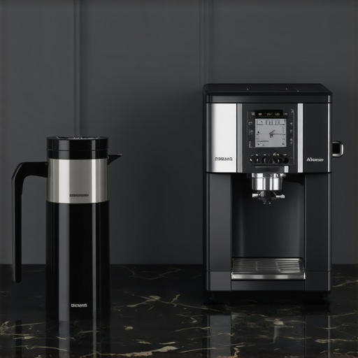 High-end coffee storage canisters on a luxury kitchen counter.