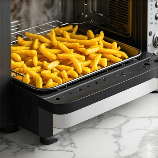 Breville Smart Oven Air Fryer Pro Crispy Fries A Breville Smart Oven Air Fryer Pro displaying perfectly cooked, golden-brown fries on its specialized mesh air fry rack.