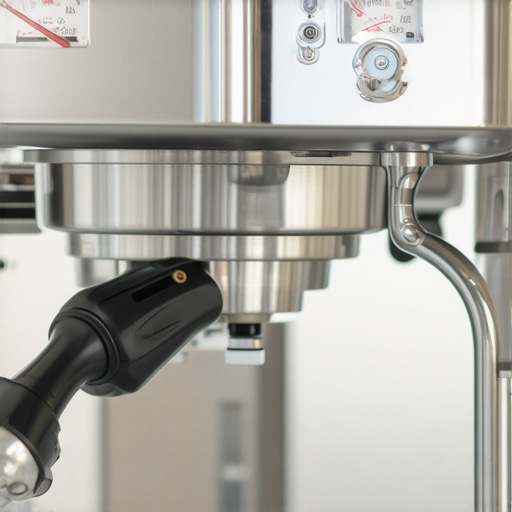 Durable mechanical controls on luxury kitchen appliances A detailed shot of manual toggles and gauges on a premium coffee machine.