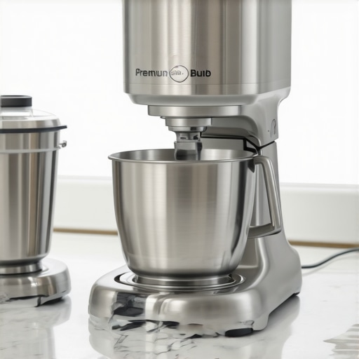 Evaluating High-End Kitchen Appliance Build Quality A professional espresso machine and metal stand mixer on a luxury kitchen counter.