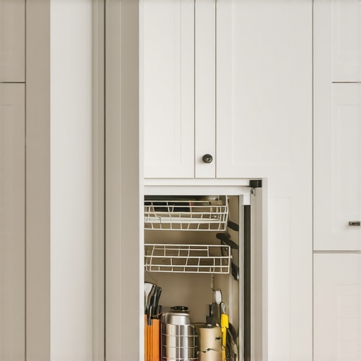 A chrome Magic Corner II cabinet organizer showing the internal baskets sliding forward for easy access.