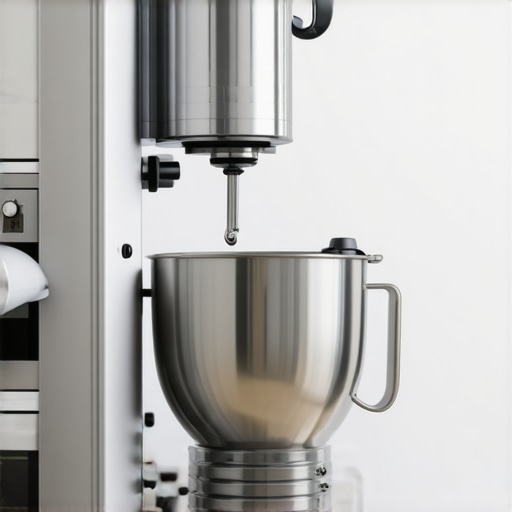 Heavy-Duty Kitchen Appliance Lift System Professional chrome mixer lift installed in a luxury kitchen cabinet