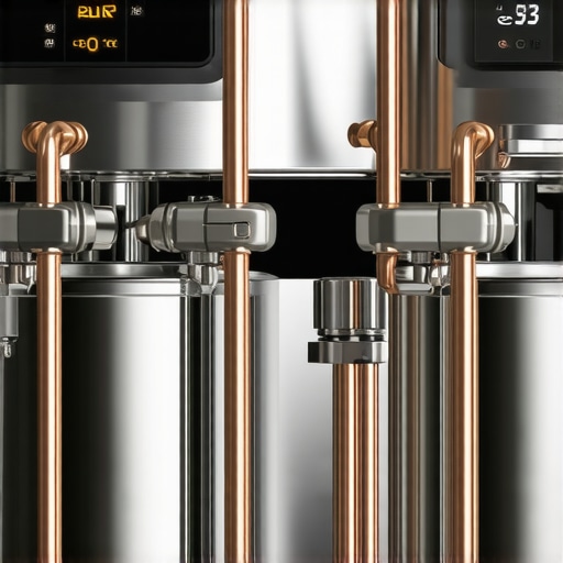 Internal Dual Boiler and PID System of a Luxury Espresso Machine A detailed view of the copper boilers and digital PID controller inside a professional espresso machine.