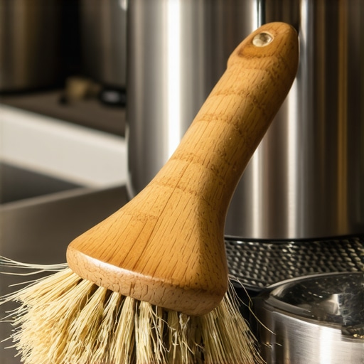 JoeFrex Portafilter Cleaning Brush A professional wooden-handled espresso cleaning brush and a portafilter basket.