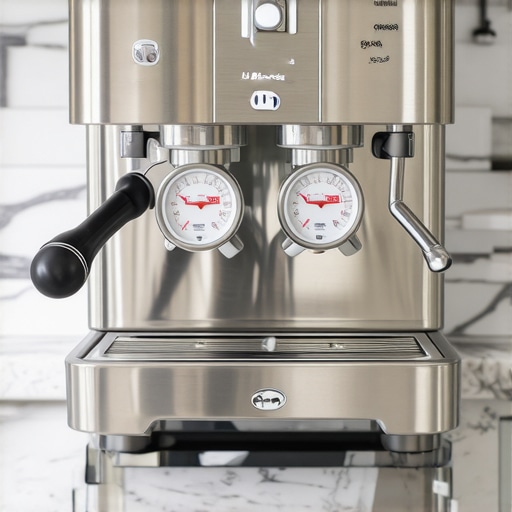 Close-up of the dual pressure gauges on a La Marzocco Linea Micra espresso machine.