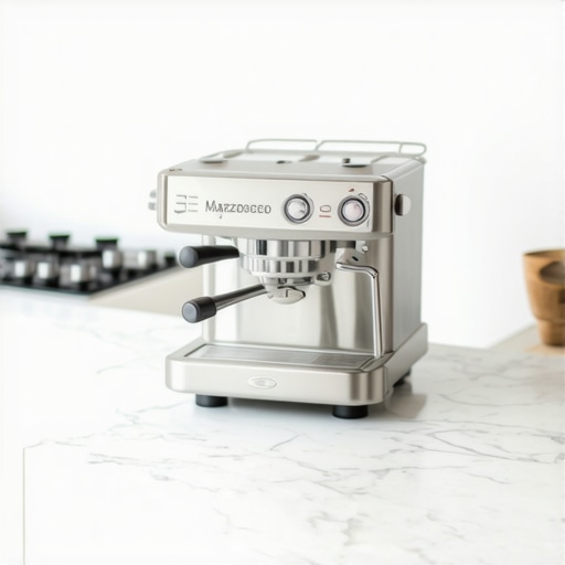 A luxury La Marzocco Linea Mini espresso machine in a modern kitchen.