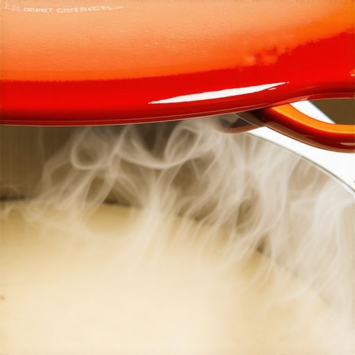 Le Creuset Signature Dutch Oven Steam Release Close up of steam rising from a premium Dutch oven to show lid fit and interior enamel