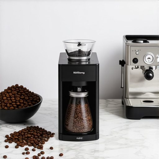 A Mahlkönig EK43 grinder in a luxury kitchen setting.