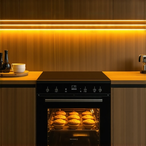 A luxury Miele smart oven with MotionReact technology illuminating the interior in a modern kitchen.
