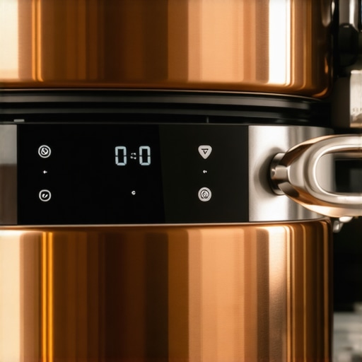 A detailed view of a PID temperature controller and multi-ply cookware construction showing internal layers.